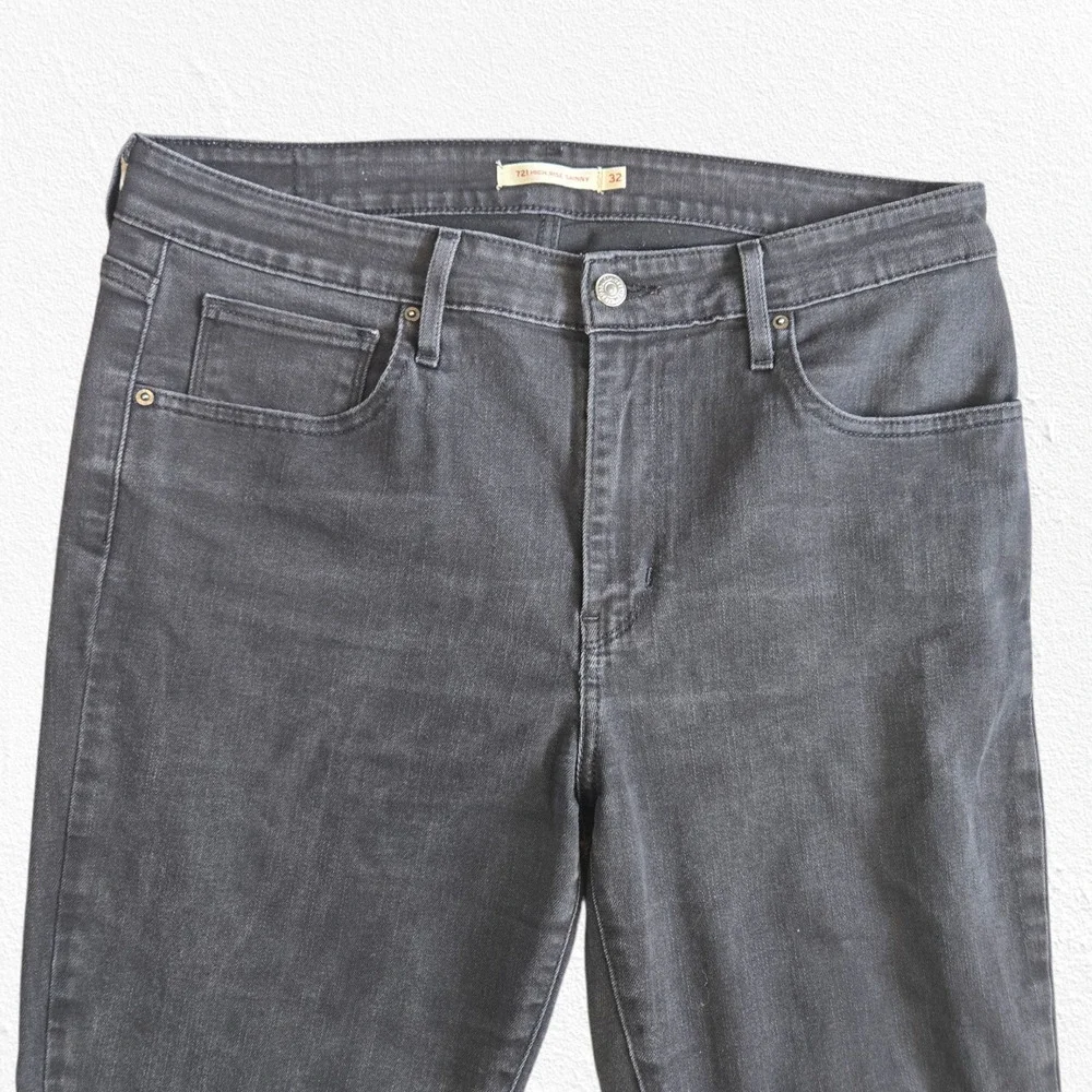 Levi's 721 Skinny Black Charcoal Gray High Waisted Slim Skinny Leg Jeans Size 32